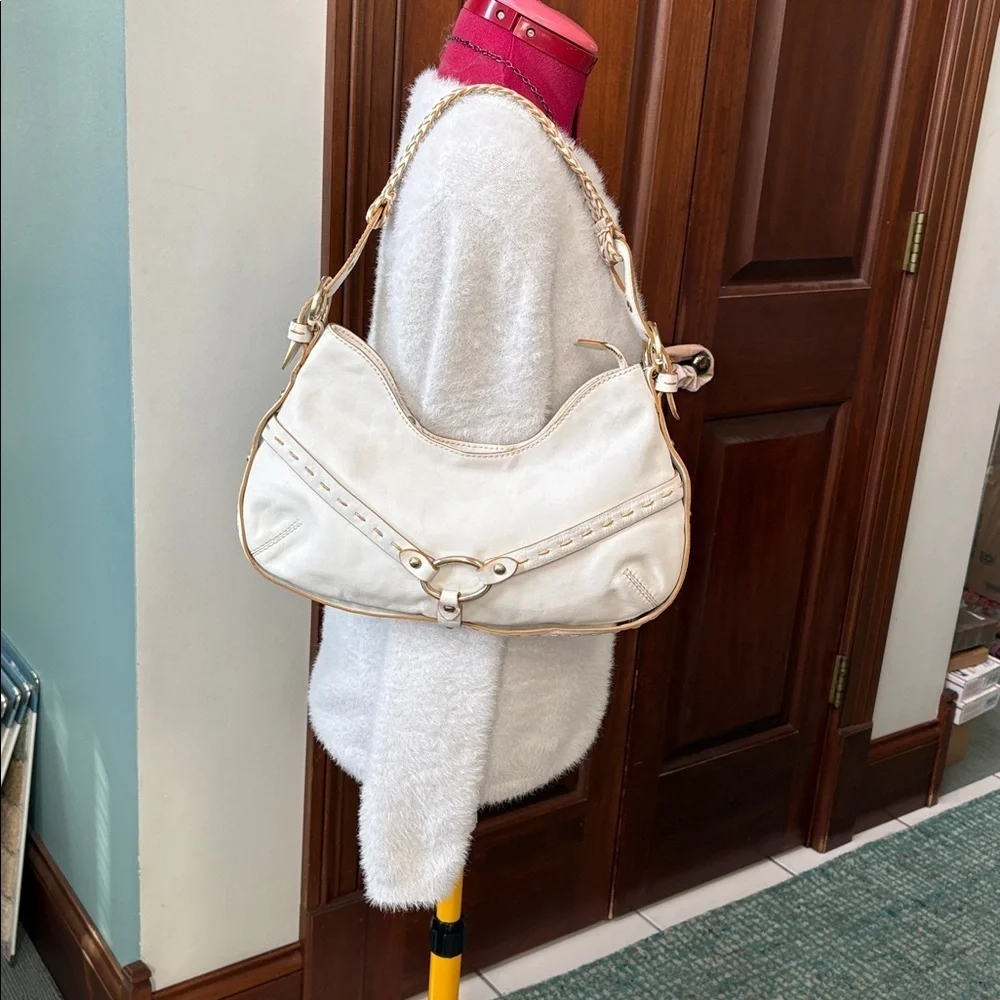 Via Spiga shoulder bag Leather smooth white/tan stitching braided handle EUC - Picture 3 of 16